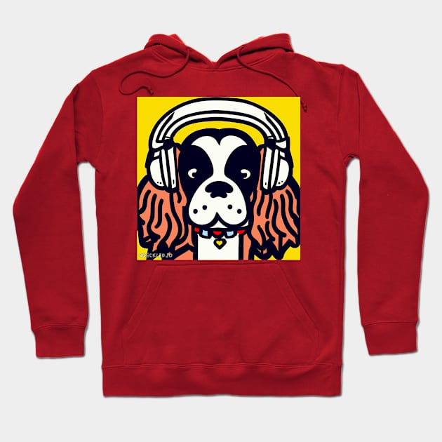 Spaniel Wearing Headphones Doodle Hoodie by Pickledjo